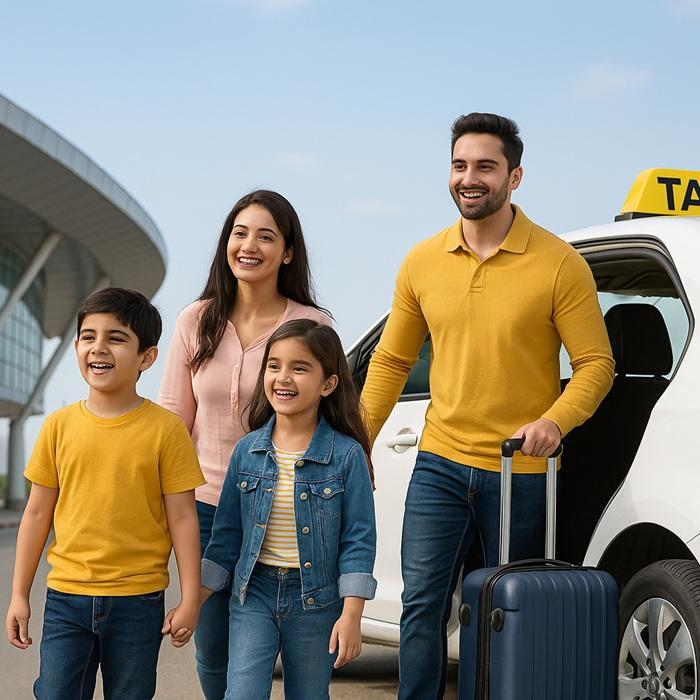 Happy customer reviewing taxi service